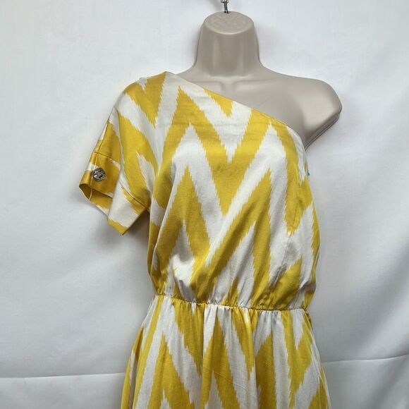 Punicana Sultan one sleeve silk blend Maxi dress in yellow and white size XS - Picture 2 of 14